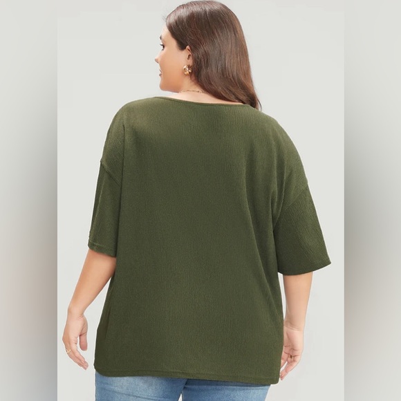 NWT 28 5X BloomChic Olive Green Tassels Flounce Sleeve Lace Tie Neck Blouse - Picture 2 of 8